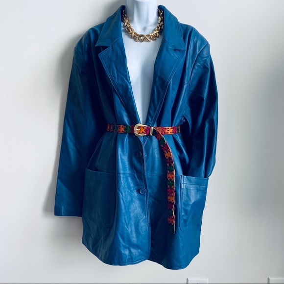 Beautiful Blue Genuine Leather Vintage Blazer Style Jacket - Picture 8 of 12